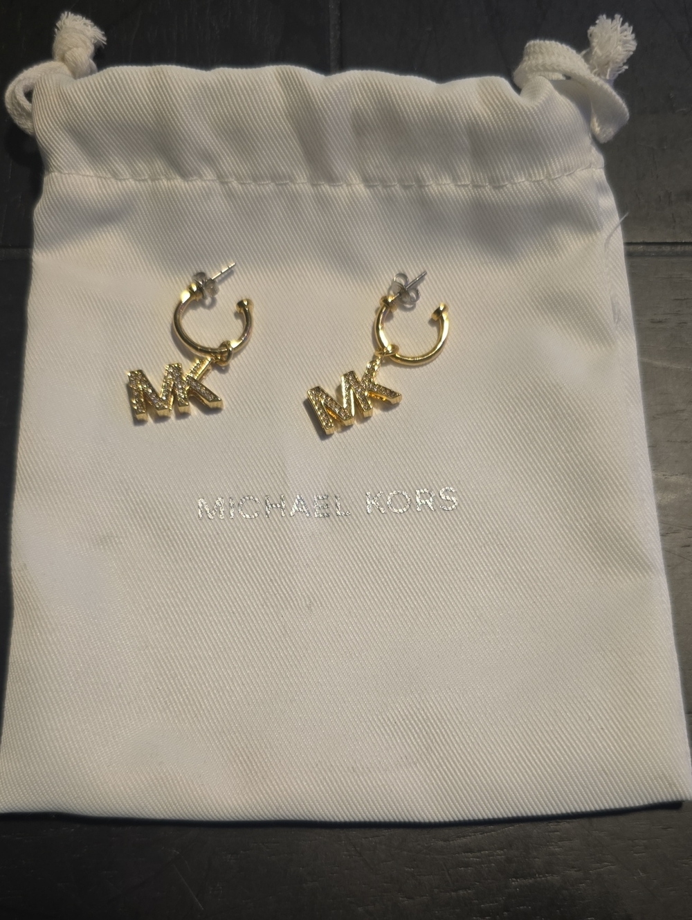 Michael Kors Gold MK Charm Hoop Earrings